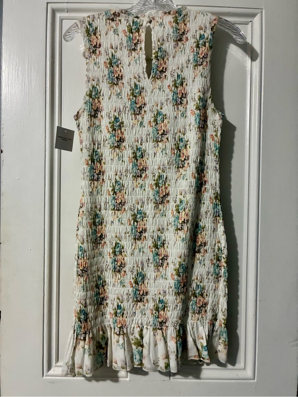 American Eagle Outfitters White Floral Smocked Ruffle Dress